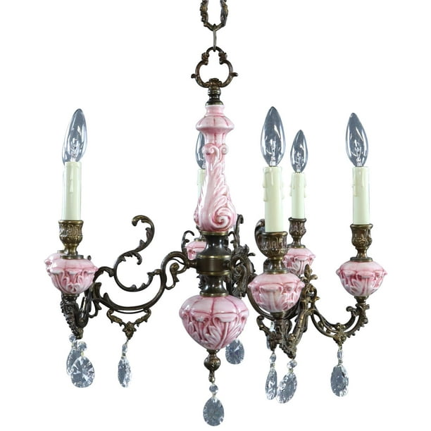 LG Vintage rose pink lady cupcake glass crystal Brass SWAG lamp chandelier